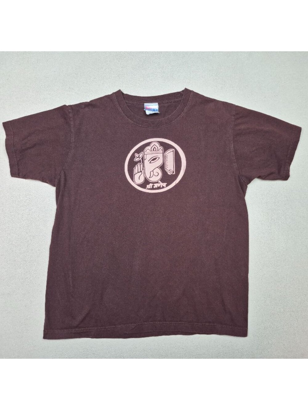 Lord Ganesha Hindu God Elephant Maroon/Pink T-Shirt Men Sz L Y2K VINTAGE